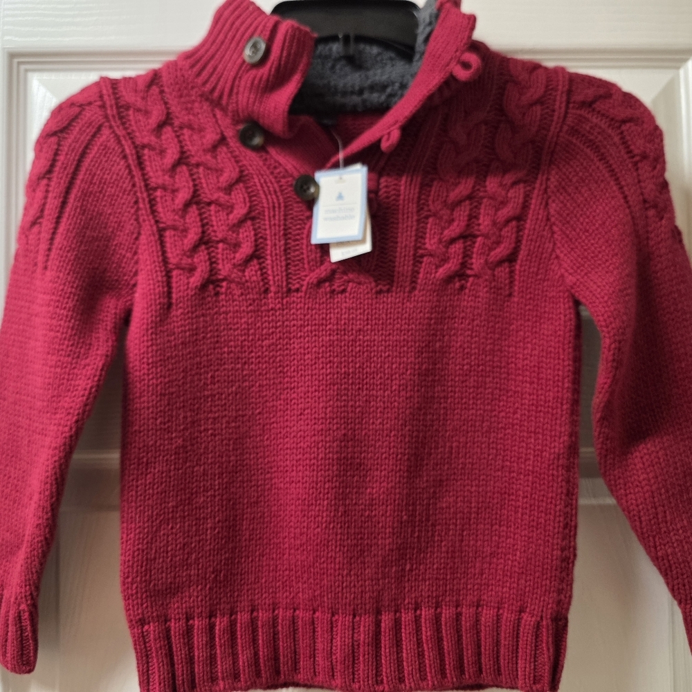 Baby Gap Boys Chunky Cable Knit Half Button-Up Sweater W Sherpa Lining SZ 5